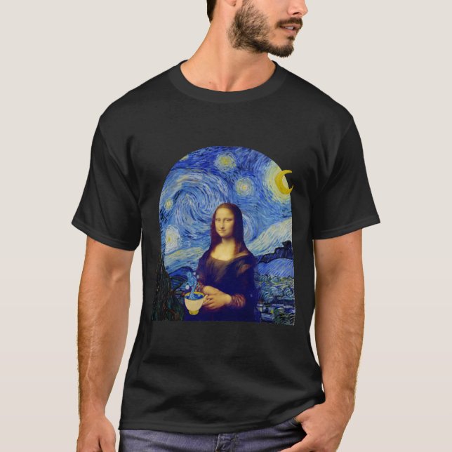 Mona Lisa med kaffe i Starry Natt, - T Shirt (Framsida)
