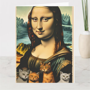 Mona Lisa med katter rolig födelsedagsgratulations Kort