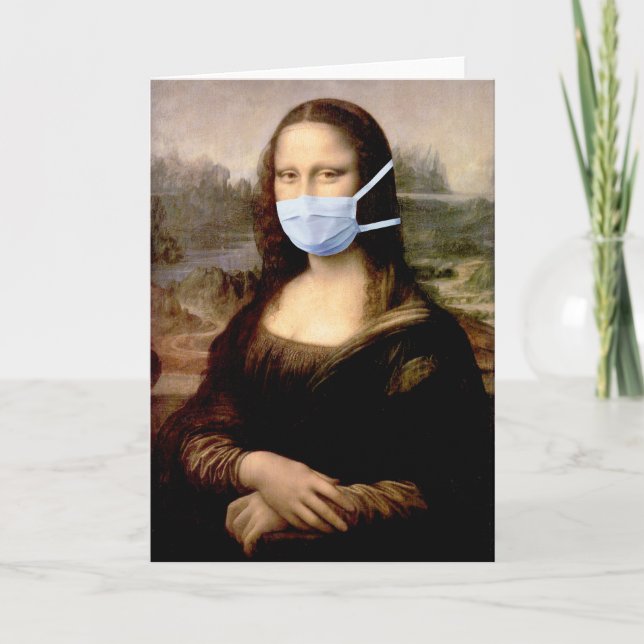 Mona Lisa med mask Da Vinci driver gäck med konste Kort (Framsida)