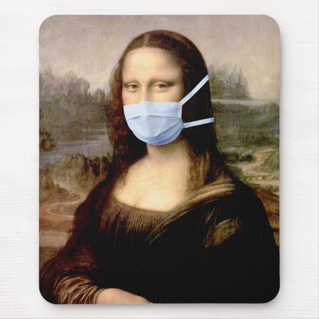 Mona Lisa med Mask Da Vinci som talar om konsten Musmatta (Framsidan)