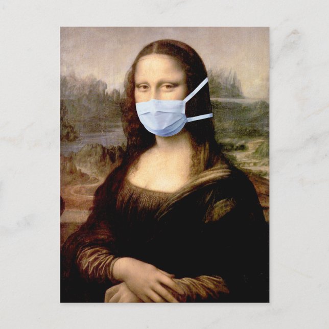 Mona Lisa med Mask Da Vinci som talar om konsten Vykort (Framsida)