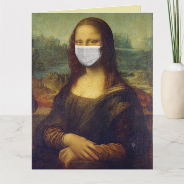 MONA LISA MED MASK FUNNY BIRTHDAY-KORT KORT (Framsida)