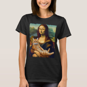 Mona Lisa med orange katt Rolig konstmålning T Shirt