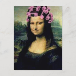 Mona Lisa med rosa hårrullare Leonardo da Vinci Vykort