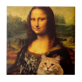 Mona Lisa med sin katt, Cat päls, Cat djurälskare Kakelplatta