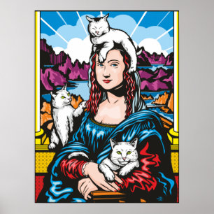 Mona Lisa med sina katter Poster