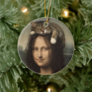 Mona Lisa med sovande katt                        Julgransprydnad Keramik
