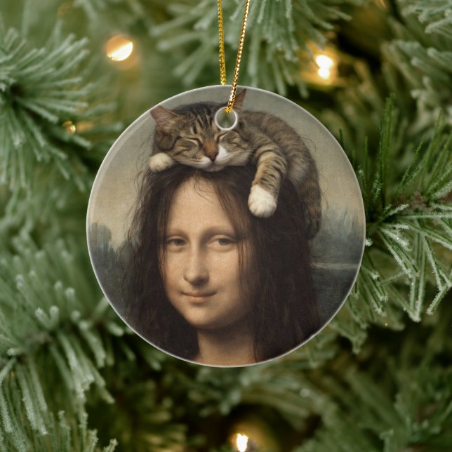 Mona Lisa med sovande katt                        Julgransprydnad Keramik (Träd)