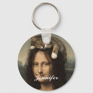 Mona Lisa med sovande katt Nyckelring