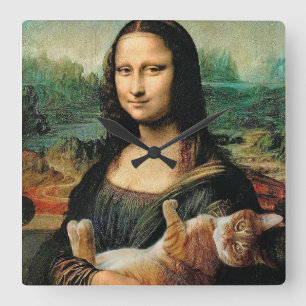 Mona Lisa och cat Leonardo da Vinci Fyrkantig Klocka