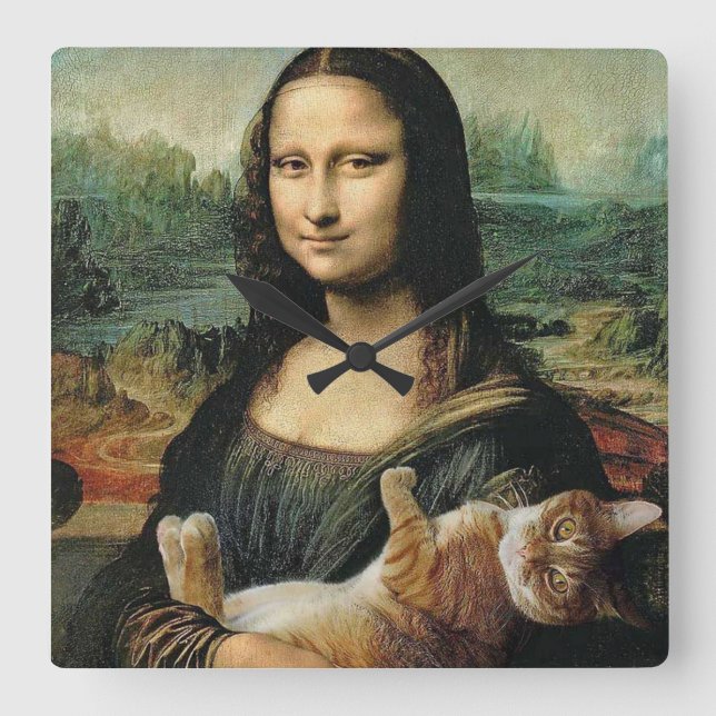 Mona Lisa och cat Leonardo da Vinci Fyrkantig Klocka (Framsida)