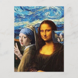 Mona Lisa och en tjej som tar en selfie Vykort