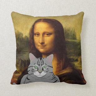 Mona Lisa och henne katten kudder Kudde