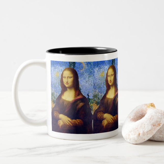 Mona Lisa och Van Gogh Två-Tonad Mugg (Med munk)