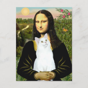 Mona Lisa och vit katt Vykort