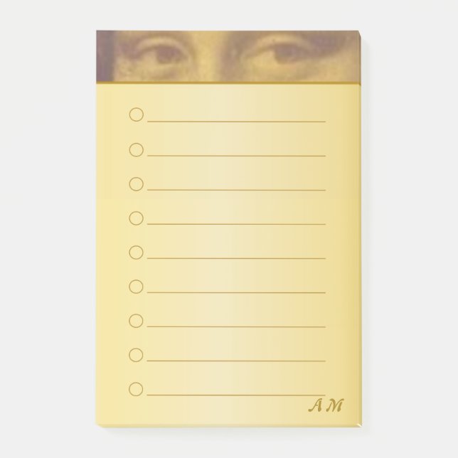 Mona Lisa-ögon & monogram på guldbakgrund Post-it Block (Framsida)