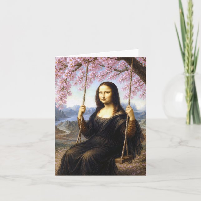 Mona Lisa på en gunga i körsbärsblom Kort (Framsida)
