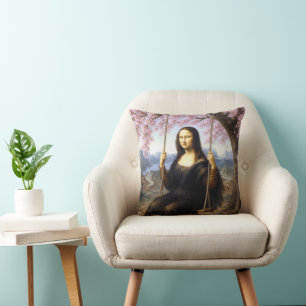 Mona Lisa på en gunga i körsbärsblom Kudde