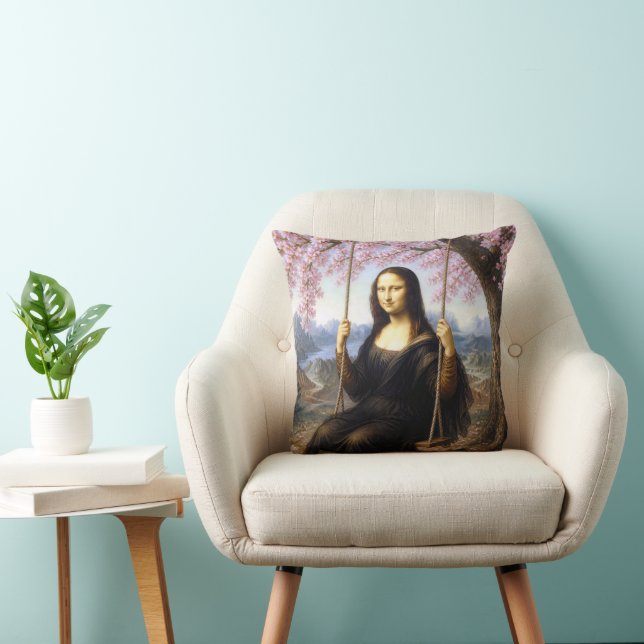 Mona Lisa på en gunga i körsbärsblom Kudde (Stol)