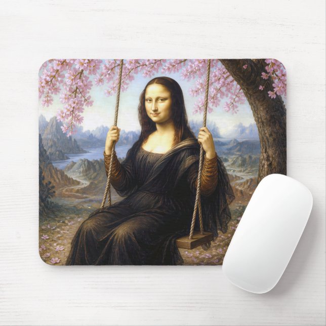 Mona Lisa på en gunga i körsbärsblom Musmatta (Med mus)