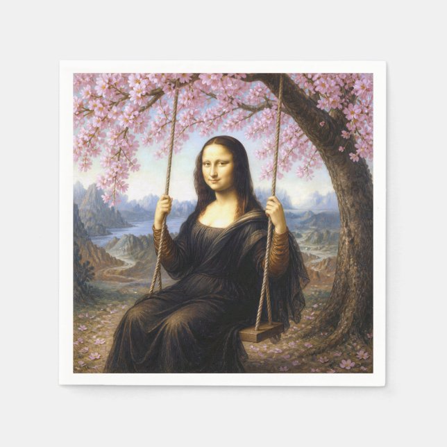Mona Lisa på en gunga i körsbärsblom Pappersservett (Framsidan)