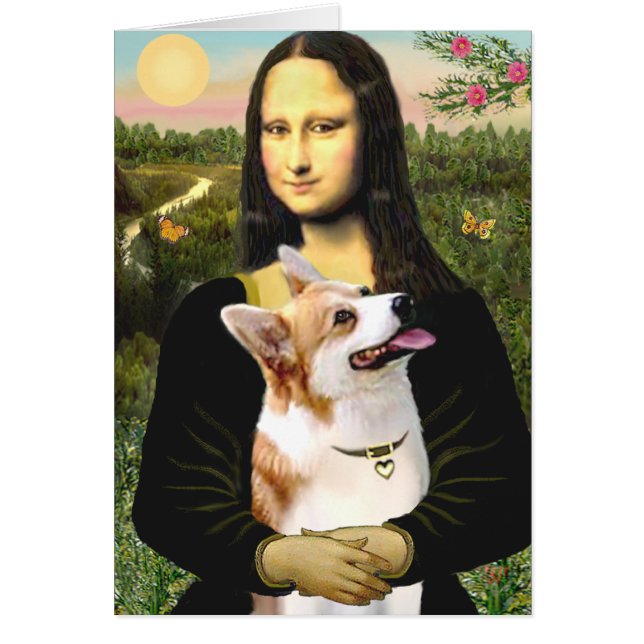 Mona Lisa - Pembroke Welsh Corgi 7b Hälsningskort (Framsidan)