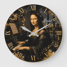 Mona Lisa Pianist Elegant Grand Piano Stor Klocka