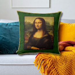 Mona Lisa Pillow - Grönt mönster Throw Cushion Kudde