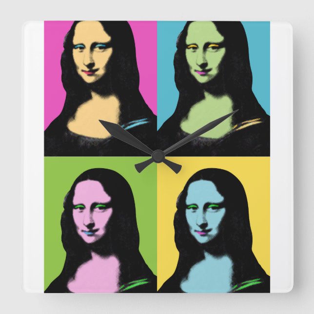 Mona Lisa - Pop Art Stil Fyrkantig Klocka (Framsida)
