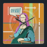 Mona Lisa Popart Fyrkantig Klocka<br><div class="desc">En colorfil illustration av Mona Lisa. Hon säger SHHH! En underbarare design för alla som kärlek lite biet och tysta.</div>