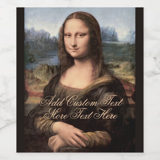 Mona Lisa Portrait Fancy Custom Text Vinflaska Etikett (Singel etikett)