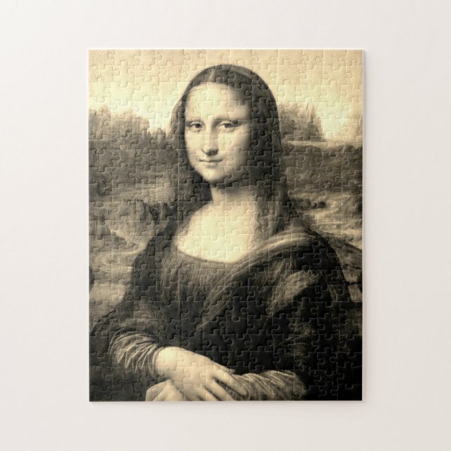 Mona Lisa Porträtt | Sepia Brown Pussel (Vertikal)