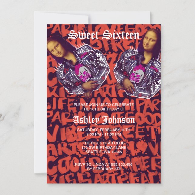 Mona Lisa Punk Art                                 Inbjudningar (Framsida)