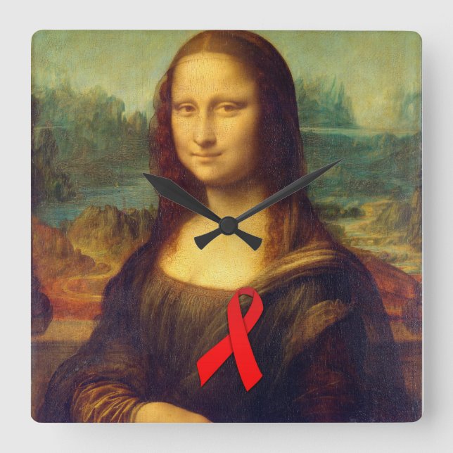 Mona Lisa Red Ribbon Fyrkantig Klocka (Framsida)
