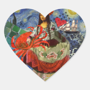 Mona Lisa Roligt Zodiac Whimsical Hjärtformat Klistermärke