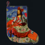 Mona Lisa Roligt Zodiac Whimsical Liten Julstrumpa<br><div class="desc">Det här är bara lite roligt med Mona Lisa - vi har varit väldigt kreativ. Den vackra Mona Lisa har klätt sig i en gammaldags röd klänning och skickats till stranden för att hitta en stor krabba,  ett CK-kollage! Allt redo att dansa med hennes krabba!</div>