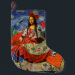 Mona Lisa Roligt Zodiac Whimsical Liten Julstrumpa<br><div class="desc">Det här är bara lite roligt med Mona Lisa - vi har varit väldigt kreativ. Den vackra Mona Lisa har klätt sig i en gammaldags röd klänning och skickats till stranden för att hitta en stor krabba,  ett CK-kollage! Allt redo att dansa med hennes krabba!</div>