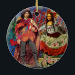Mona Lisa Romantic Funny Colorful Artwork Julgransprydnad Keramik<br><div class="desc">Denna fantastiska inbjudan tar inslag från Mona Lisa och Van Goghs stjärnridsnatt för att få ett ovanligt unikt och nyktert bröllop-tema stationerat för en inbjudan, tack, bordsnummer och mer! Mona Lisa - Den här bilden visar Mona Lisa med sin man och dansar i viskabult boho mode framför Van Goghs Starry...</div>