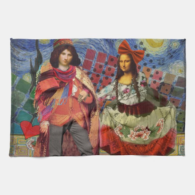 Mona Lisa Romantic Funny Colorful Artwork Kökshandduk (Horisontell)