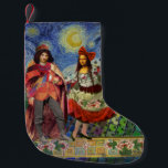 Mona Lisa Romantic Funny Colorful Artwork Liten Julstrumpa<br><div class="desc">Denna fantastiska inbjudan tar inslag från Mona Lisa och Van Goghs stjärnridsnatt för att få ett ovanligt unikt och nyktert bröllop-tema stationerat för en inbjudan, tack, bordsnummer och mer! Mona Lisa - Den här bilden visar Mona Lisa med sin man och dansar i viskabult boho mode framför Van Goghs Starry...</div>