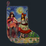 Mona Lisa Romantic Funny Colorful Artwork Liten Julstrumpa<br><div class="desc">Denna fantastiska inbjudan tar inslag från Mona Lisa och Van Goghs stjärnridsnatt för att få ett ovanligt unikt och nyktert bröllop-tema stationerat för en inbjudan, tack, bordsnummer och mer! Mona Lisa - Den här bilden visar Mona Lisa med sin man och dansar i viskabult boho mode framför Van Goghs Starry...</div>