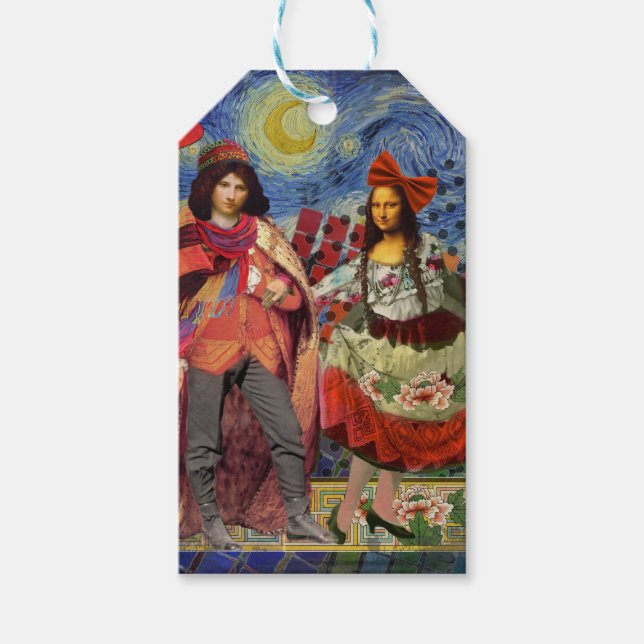 Mona Lisa Romantisk Rolig Färgrik Konstverk Presentetikett (Framsidan)