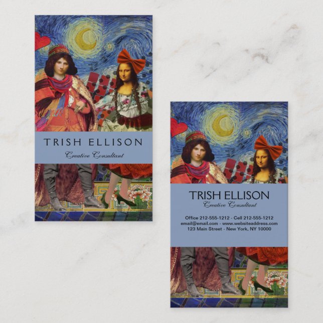 Mona Lisa Romantisk Rolig Färgrik Konstverk Visitkort (Fram/baksida)
