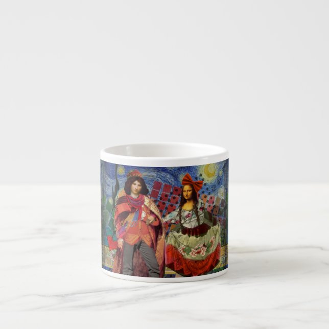 Mona Lisa Romantisk Rollig Färgrik Konst Espressomugg (Framsidan)