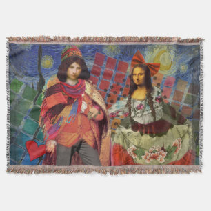 Mona Lisa Romantisk Rollig Färgrik Konst Filt