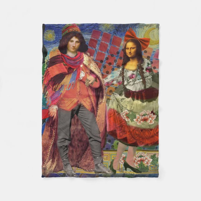 Mona Lisa Romantisk Rollig Färgrik Konst Fleecefilt (Framsidan)