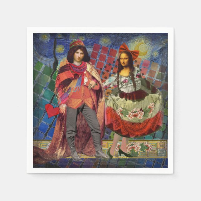 Mona Lisa Romantisk Rollig Färgrik Konst Pappersservett (Framsidan)