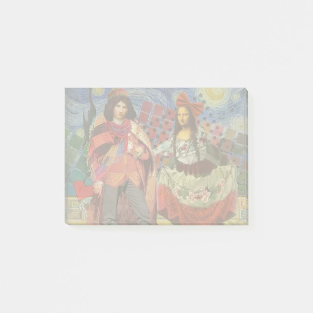Mona Lisa Romantisk Rollig Färgrik Konst Post-it Block (Framsida)