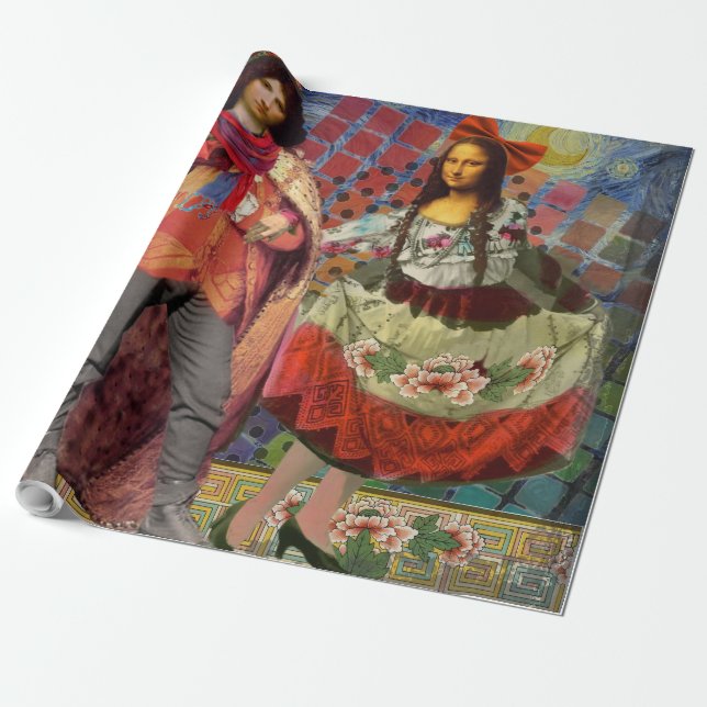 Mona Lisa Romantisk Rollig Färgrik Konst Presentpapper (Utrullad)