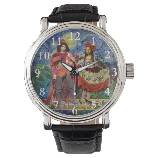 Mona Lisa Romantisk Rollig Färgrik Konstverk Armbandsur (Framsida)